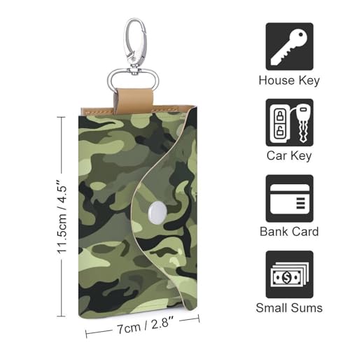 Dark Green Camouflage Pattern Key Holder Bag PU Leather ID Card Holder Keychains Case Cover for Men Women2