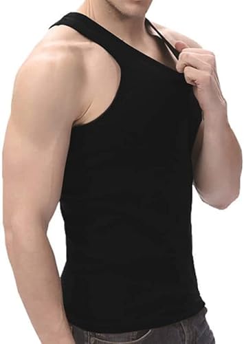 reshmena® 1 Mens Cotton Vests Tank Tops Sleeveless Plain Breathable Slim Fit Summer Top Vest Everyday Athletic wear Men Workout Shirts Vest Black, S