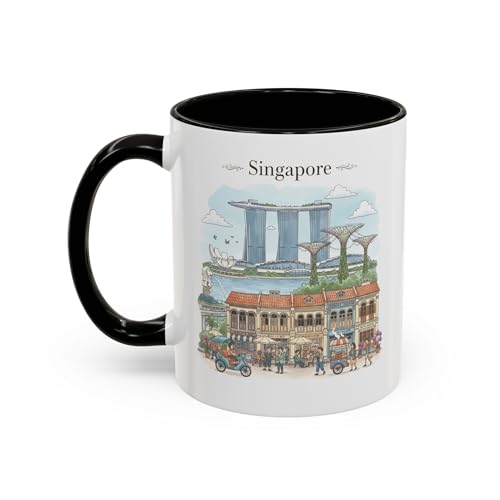 Mug colorido paisaje de Singapur para amantes del café y el té miniatura 4