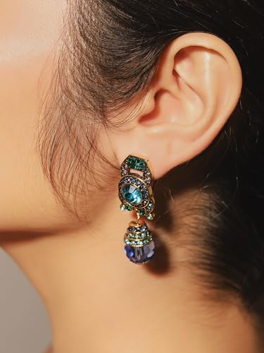 OJERRY Byzantine Baroque Medieval Victorian Statement Irregular Unusual Royal Blue Dangle Clip On Earrings Costume Jewelry Accessories Outfit Romantic Cool Gifts for Her Women Dangling in Their 30s4
