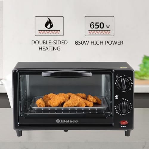 Belaco Mini 9L Toaster Oven Tabletop Cooking Baking Portable Oven 650w 100-250° Stainless steel heating tube incl. baking tray & wire rack
