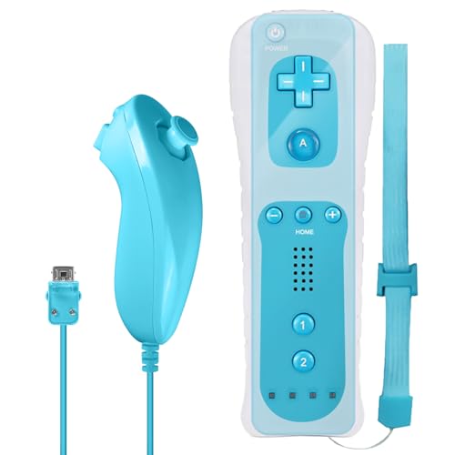 Leikurvo Mando a distancia Wii con Nunchuck, mando a distancia Wii, mando a distancia Nunchuck para Wii Vernbedinung Remote Plus mando de repuesto Jostick Game Handle para consola Wii/Wii U (azul)