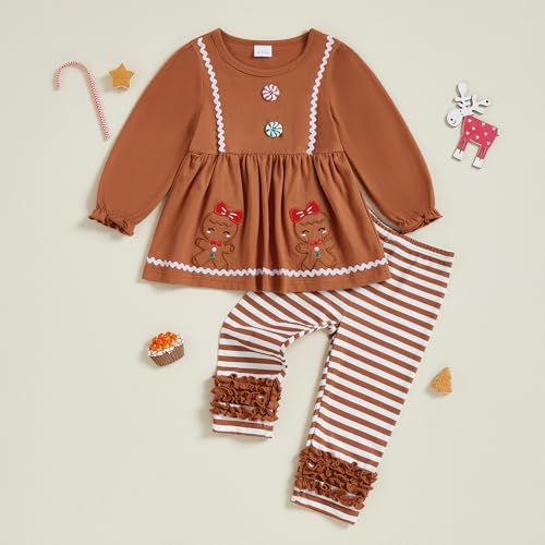 Toddler Baby Girl Christmas Outfit Gingerbread Man T Shirt Striped Pants Set Kids Little Girls Fall Winter Clothes3