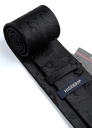 Hisdern Black Ties For Men Paisley Mens Ties And Pocket Squares Classic Woven Solid Floral Neckties Handkerchief Business Wedding Party #TOP3