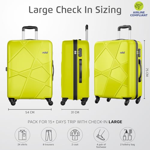 Image of Safari Polypropylene (Pp) Pentagon Hardside Large Size 4 Wheel Check-in Luggage Suitcase Spinner Trolley Bags for Travel Green Lime Color 75Cm
