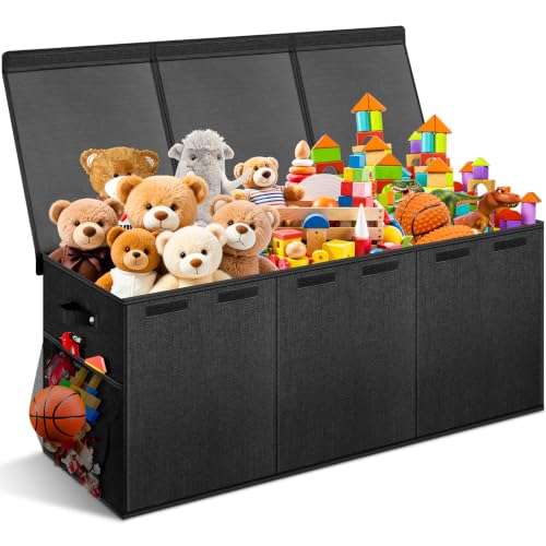 Extra Large Toy Box with Lids, Collapsible Storage Bin, 38"x16"x14",Black