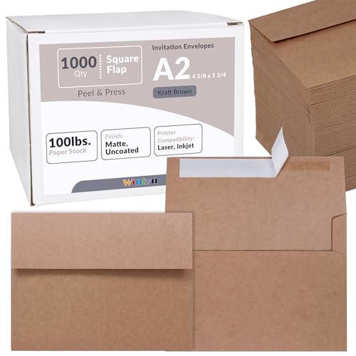 A2 Kraft Brown Invitation Envelopes, 1000 pcs, Peel & Press Self Seal