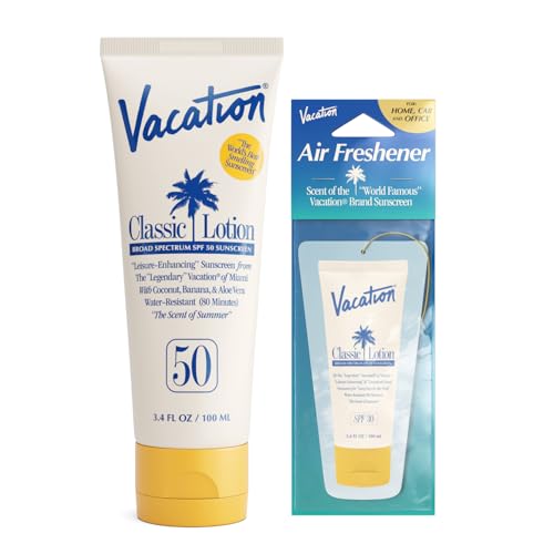 Vacation Classic Sunscreen Lotion SPF 50 & Air Freshener Bundle, ...