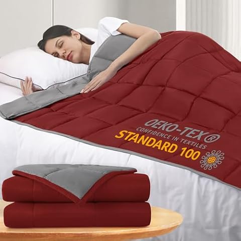 ROKDUK Weighted Blanket Twin 10 Pounds 48x72 in Cooling Weighted Blanket Throw Size for Adults 1800 Brushed Microfiber Reversible Heavy Blanket with Premium Glass Beads (Dark Grey & Wine Red) Cover