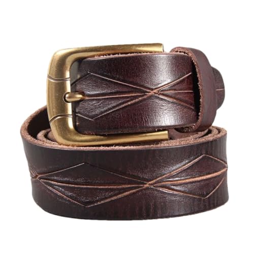 Pohullan Men Handmade Retro Casual Belt Copper Buckle Leather Dress Belt Distressed Leather