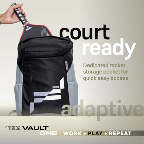 Image of Vault One Waterproof Sports & Office Bag with Shoe Compartment | 30L Pickleball and Padel Tennis Bag | Smart Travel Loop | Easy Front Pocket Access | (Black & Grey)