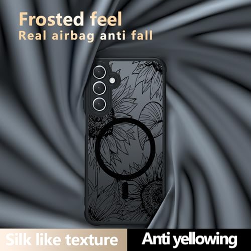 Oxytter Magnetic Case for Samsung Galaxy A15 [Compatible with MagSafe] Black Flower Floral Case for Women Girls Soft TPU Bumper Hard PC Back Anti-Fall Shockproof Protective Slim Cover A5 - image 4
