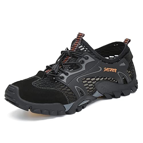 FLARUT Herren Sportsandalen Sommer Trekking Sandalen Wanderschuhe Outdoorsandalen Super Atmung Draussen Hiking Schuhe Mesh Vamp Wasserschuhe Sport Laufen Klettern(Schwarz,43)