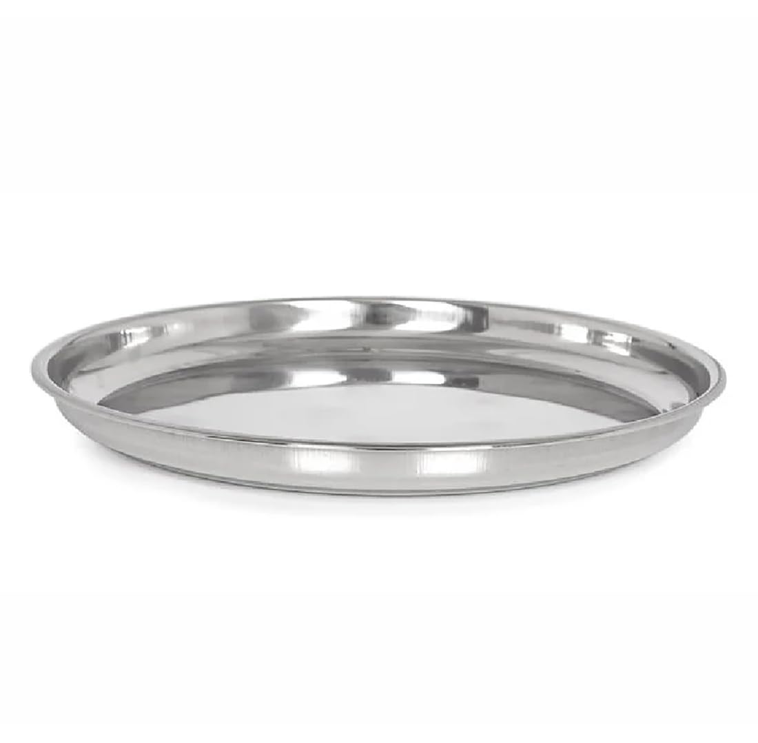 IN.HOUSE Large Round Stainless Steel Tray,Round Silver Tray, Serving Tray Size Diameter 45cm 1Piece