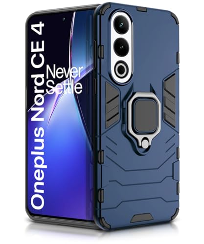 Image of WOW IMAGINE Shock Proof Back Case Mobile Cover for 1+ OnePlus Nord CE 4 5G | Back Cover Case (Tough Armor | Hybrid PC + TPU | Ring Holder & in-Built Kickstand | Blue)