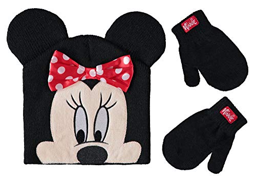 Disney Minnie Mouse Girls' Beanie & Mittens Set (Age 2-4, Polka Dot Bow)