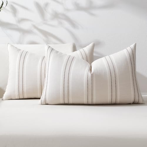 Image of Hckot Throw Pillow Covers 12x20 Set of 2 Taupe Pillow Covers Farmhouse Decorative Pillows Textured Linen Square Cushion Covers for Sofa Couch Bed Living Room Decor(Taupe)