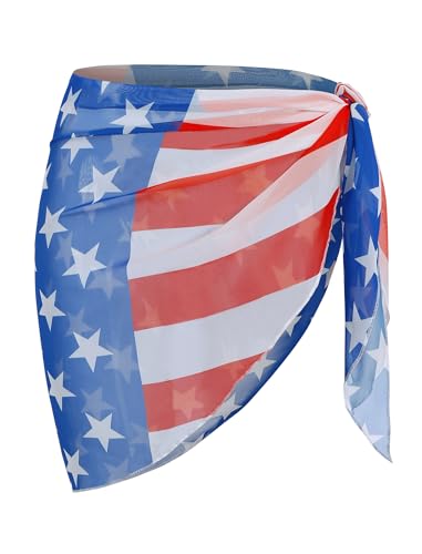 ZAFUL Boho Beach Cover Ups for Women Sarong Coverups Sheer Bikini Chiffon Wraps Skirts for Swimwear American Flag
