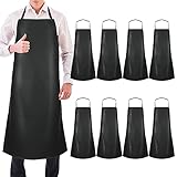 Hercicy 8 Pcs Heavy Duty Waterproof Work Apron for Dishwashing 40 Inch PU Leather Dishwasher Apron for Restaurant Men Cleaning Lightweight Industrial Butcher Chef, Black