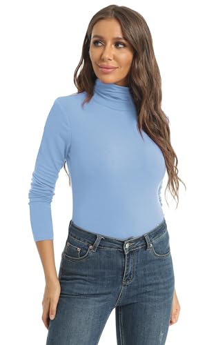 Image of Women's Casual Long Sleeve Turtleneck Tops Slim Fitted Lightweight Base Layer Shirts