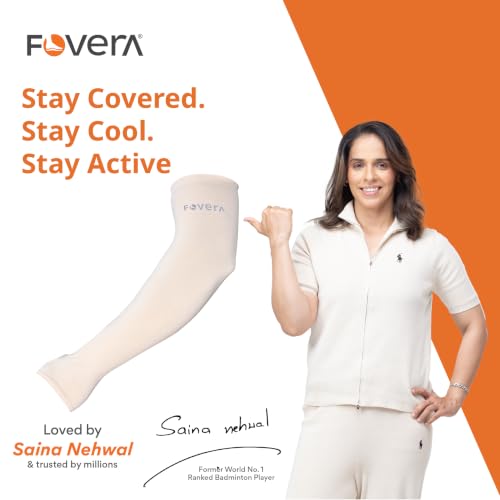 Image of FOVERA UV Sun Protection Arm Sleeves with Thumb Loop for Men & Women - UPF 50+ Cooling Hand Cover for Biking, Cricket, Driving & Cycling - Tan Protection Guard
