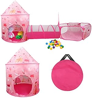 Children Play Tent House, CestMall 3 In 1 Play House with House Tent Crawl Tunnels & Baby Ball Pit, Princess Castle House Foldable Pop Up Palace Tent with Carry Bag for Toddler Boy Girl Indoor Outdoor