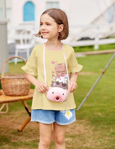 Arshiner Girls T-Shirt Kids Casual Tunic Tops Lace Short Sleeve Loose Soft Blouse - Image 6