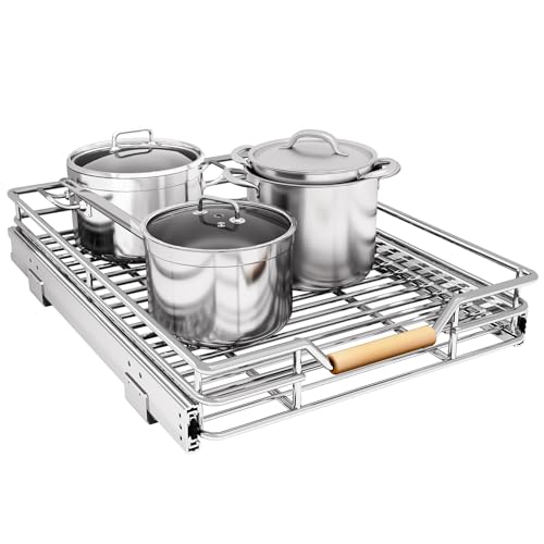 Pull out Cabinet Organizer, 15"W X 21"D, Heavy Duty Smooth Sliding Under Cabinet Shelves for Pots and Pans, Full-Extension Roll out Drawers, Slide out Organization for Home Kitchen Pantry