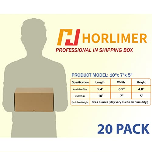Image of HORLIMER 10x7x5 inches Shipping Boxes Set of 20, Brown Corrugated Cardboard Box Literature Mailer