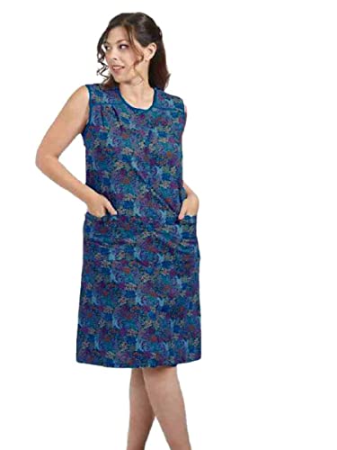 EMMESSE Copriabito Donna 100% Cotone SANFORIZZATO Fantasia Floreale Bottoni Centrali Made in ItalyEgidio (Blu, L)