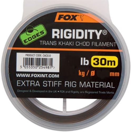 Fox Edges Rigidity Chod Filament 30 m Trans/Khaki - Hilo de líder, diámetro: 0,57 mm, Capacidad de Carga: 13,64 kg