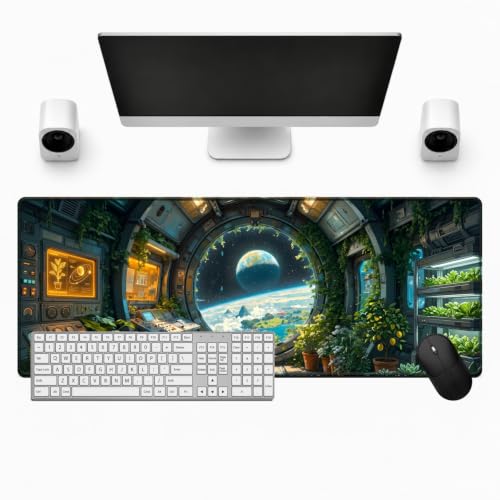 Tapis de souris gaming XXL station spatiale futuriste 800x300mm waterproof