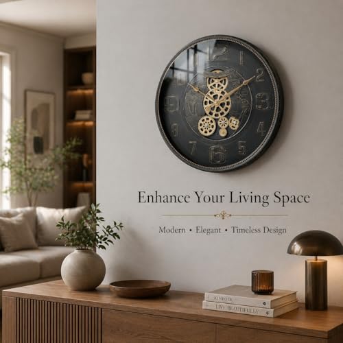 Image of ARMONIA ChronoGear Wall Clock - 50cm Large Industrial Real Moving Gear Analog Clock | Premium Acrylic Build | Vintage Brown Mechanical Design | Modern Home & Office Decor