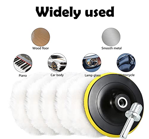 Tworider 7 Pcs 3 Inch Buffing Pads, Wool Polishing Pad,Wool Buffing Polishing Pad Set,Buffing Pads For Drill Lambs Wool Hook And Loop,With M14 Drill Buffer Attachment, Car Polishers And Buffers #TOP4