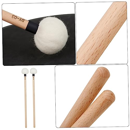 Juego de 2 baquetas de percusión con cabeza de fieltro y mango de madera miniatura 3