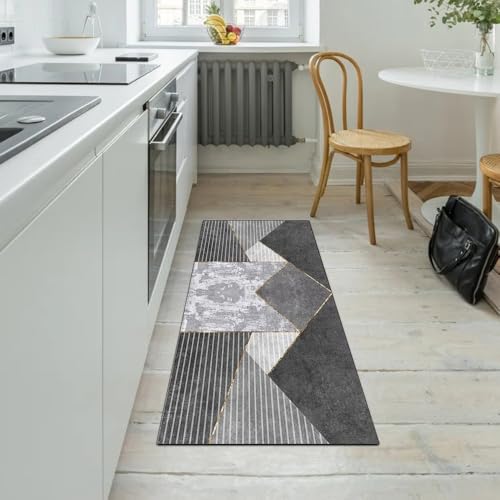 Alfombra de pasillo y cocina moderna antideslizante gris lavable 40x220 5