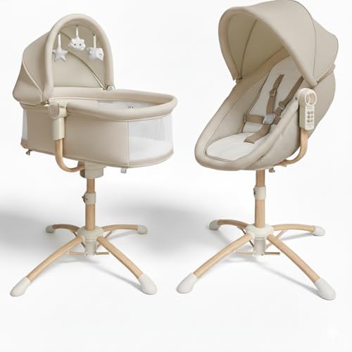 bebe2luxe Louna : Multifunktionale Wiege Baby (ELEKTRISCHE BABYSCHAUKEL, HOCHSTUHL,BABYWIPPE) (Beige)