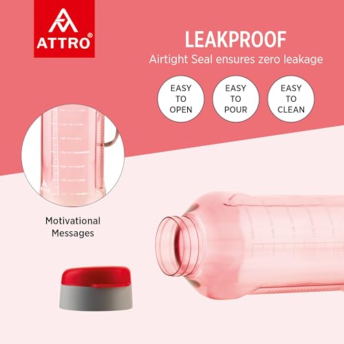 Image of ATTRO Ultra Pro Motivational 1.5-Liter BPA-Free Water Bottle with Leak-Proof Flip-Top Cap, Nylon Strap and Stylish Color for Daily Hydration- Red-Set of 2