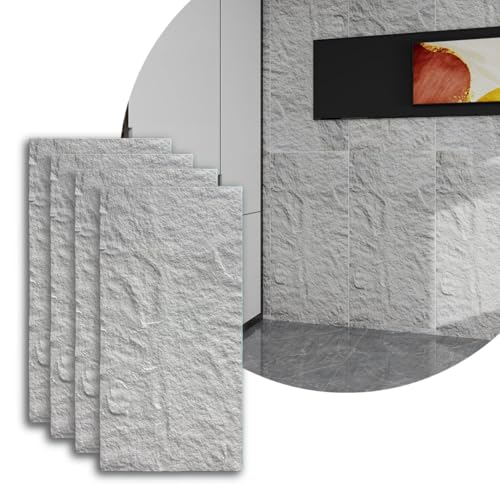 Stone 3D Wall Panels,4-Pack PU Wall Panels, 23.6"*47.2" Wall Paneling for Interior Wall Decor, Faux Stone Wall Panel for Accent Wall Decor, Sophisticated & Stylish 3D Wall Decor (Snow White) by eazart - Used condition - US$105.39