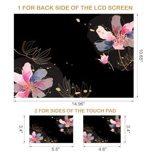 Image of DINKY Laptop Skin Sticker Decal 15.6 inch 15.4 inch 12 inch 13 inch 13.3 inch 14 inch 15 inch Laptop Universal Vinyl Skin Stickers Cover Art Decal Notebook PC Personalized Protector, Black Painted Flower