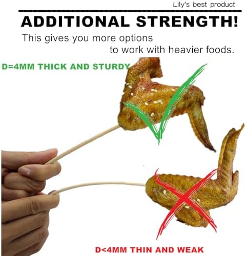 6" Natural Bamboo Skewers for BBQ,Appetiser,Fruit,Cocktail,Kabob,Chocolate Fountain,Grilling,Barbecue,Kitchen,Crafting and Party. Φ=4mm, More Size Choices 8"/10"/12"/14"/16"/17.5"/30"/36"(500 PCS)