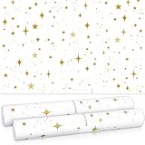 Whaline 30 Sheets White Gold Star Drawer Liner Scented Shelf Liners Non Adhesive Fragrant Drawer Paper Liners for Home Dresser Shelf Closet Cabinet