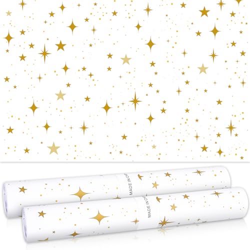 Whaline 30 Sheets White Gold Star Drawer Liner Scented Shelf Liners Non Adhesive Fragrant Drawer Paper Liners for Home Dresser Shelf Closet Cabinet