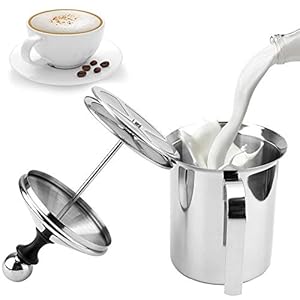 Handmatige melkopschuimer, roestvrij staal, dubbele mesh, handmatig, voor melk, koffie, latte, warme chocolademelk, 500…