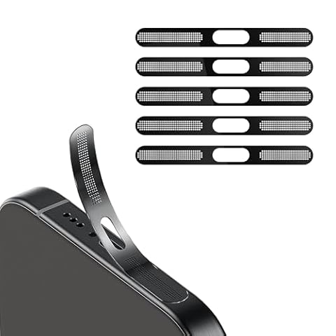 BelleVive 5-pak pyłoszczelnych naklejek siatkowych do iPhone 16 Pro / 16 Pro Max, zintegrowana ochrona głośnika i portu ładowania, ochrona przed kurzem, siatka na głośnik słuchawki, kolor czarny
