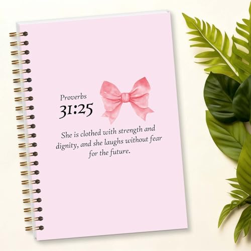 MOWITGBE Bible Journal Spiral Notebook, Coquette Pink Bow Bible Study Supplies, Christian Gifts for Women Girls, 5.8x8.3 Inch - A10