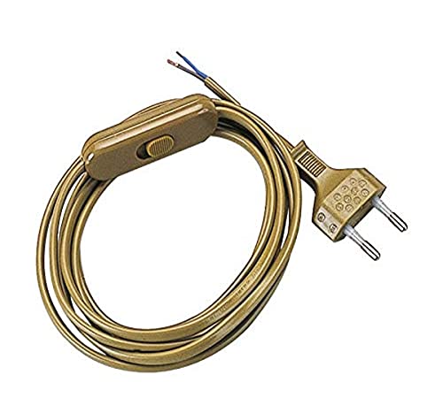 POLY POOL - PP0372.6Q Nachttischlampen-Kabel, zweipolig, gold 1,5 m - Kabel mit 2-Ampere-Schalter und 2,5-Ampere-Stecker - Nachttischlampen-Kabel 2-polig - Elektrokabel Vintage