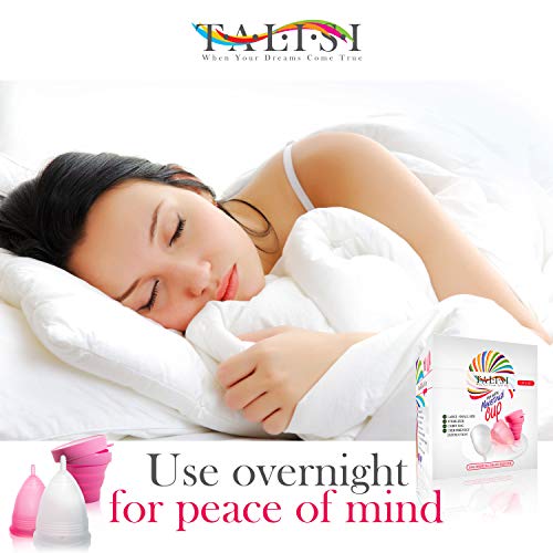 Talisi Menstrual Cups Set Of 2 With Collapsible Cleaner Silicone Sterilizer - Soft Reusable Period Kit - Tampon Pads Disc Alternative - Menstruation Feminine Cup Regular, Heavy Flow (Small & Large) #TOP4