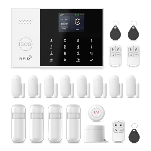 Home Security Systems,Door & Window Alarms for Home Kit,WiFi+GSM/4G Door/Window Alarm,Motion Sensors,SOS Button,Remote orSmart Life Tuya APP Control,for Apartment Kids Safety NO Monthly Fees,