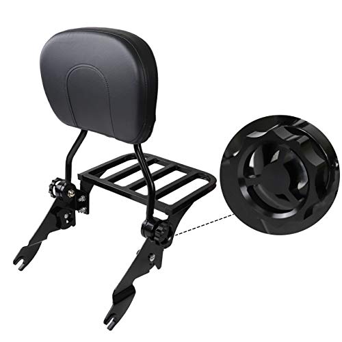 AUFER Black Adjustable & Detachable Backrest Sissy Bar Upright Passenger Backrest w/Pad With Luggage Rack Fit For Touring Road King Street Glide FLHR FLHX FLHT FLTR 2009-2020